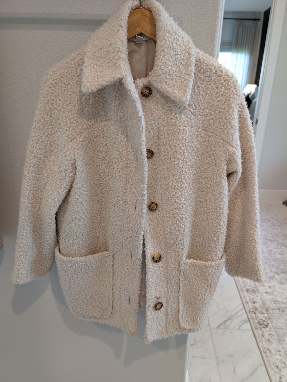 Topshop Cream Teddy Button-Front Jacket